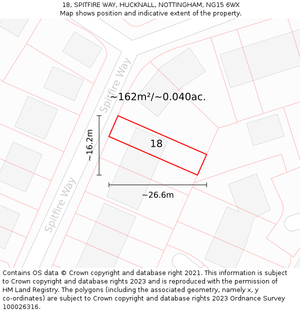 18, SPITFIRE WAY, HUCKNALL, NOTTINGHAM, NG15 6WX: Plot and title map