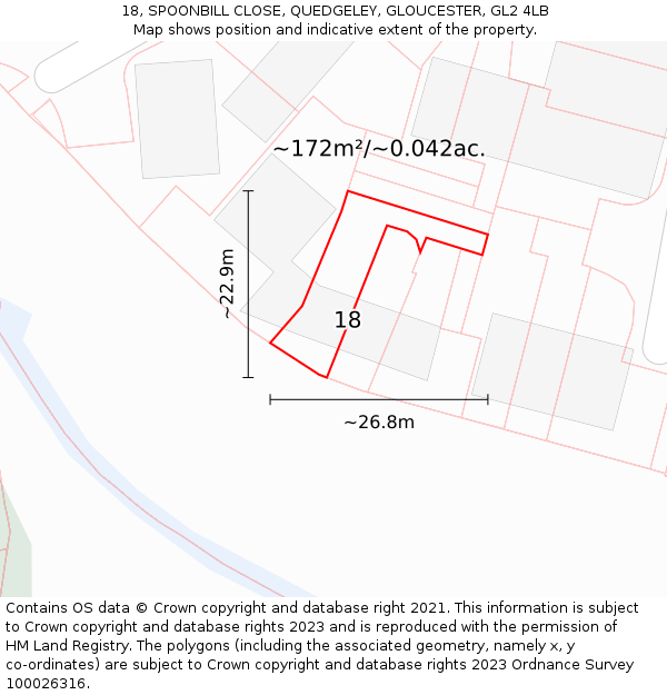 18, SPOONBILL CLOSE, QUEDGELEY, GLOUCESTER, GL2 4LB: Plot and title map