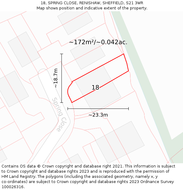 18, SPRING CLOSE, RENISHAW, SHEFFIELD, S21 3WR: Plot and title map