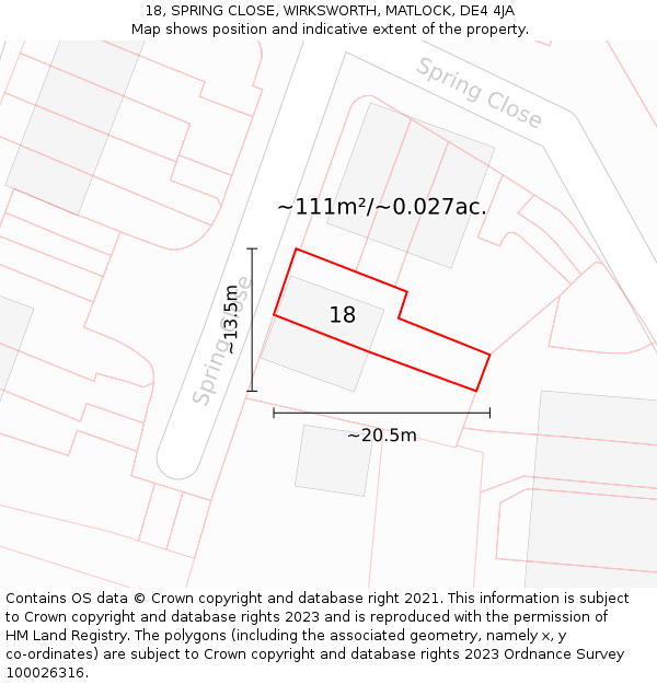 18, SPRING CLOSE, WIRKSWORTH, MATLOCK, DE4 4JA: Plot and title map