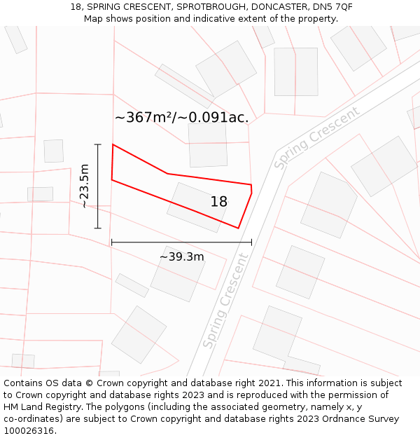 18, SPRING CRESCENT, SPROTBROUGH, DONCASTER, DN5 7QF: Plot and title map