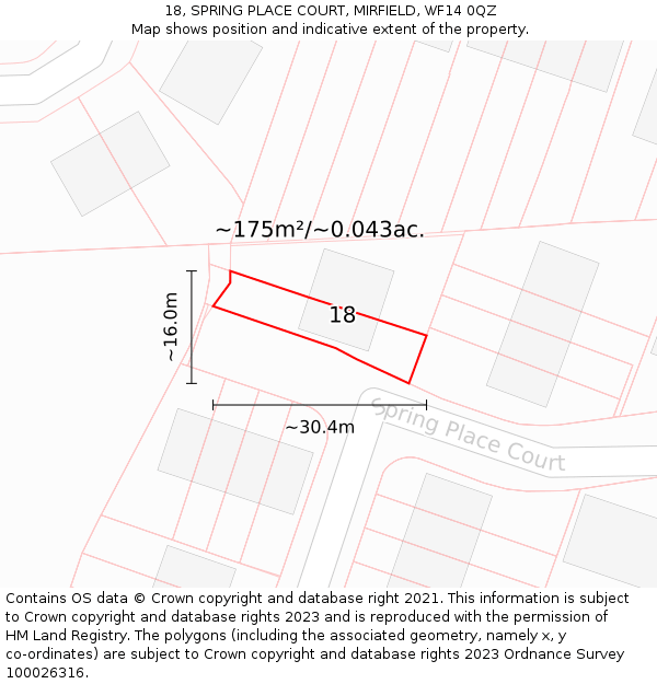 18, SPRING PLACE COURT, MIRFIELD, WF14 0QZ: Plot and title map