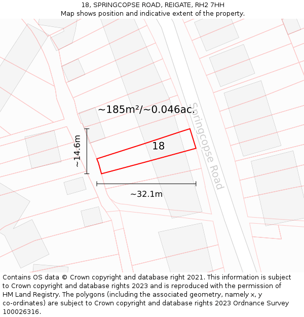 18, SPRINGCOPSE ROAD, REIGATE, RH2 7HH: Plot and title map
