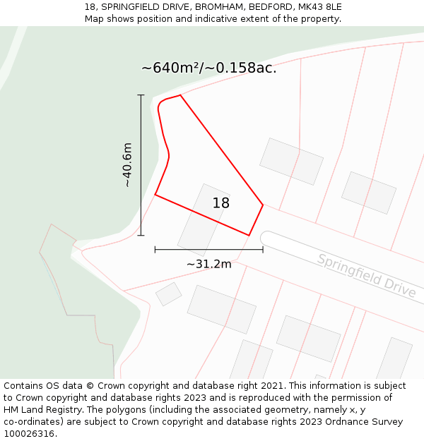 18, SPRINGFIELD DRIVE, BROMHAM, BEDFORD, MK43 8LE: Plot and title map