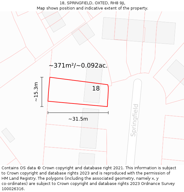 18, SPRINGFIELD, OXTED, RH8 9JL: Plot and title map