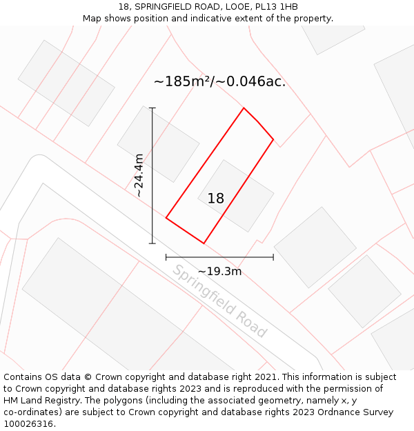 18, SPRINGFIELD ROAD, LOOE, PL13 1HB: Plot and title map