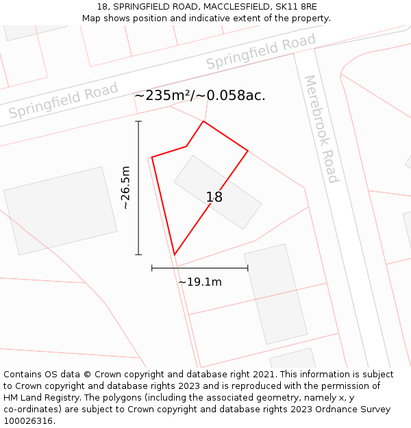18, SPRINGFIELD ROAD, MACCLESFIELD, SK11 8RE: Plot and title map