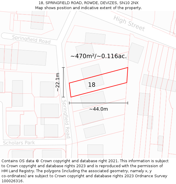 18, SPRINGFIELD ROAD, ROWDE, DEVIZES, SN10 2NX: Plot and title map