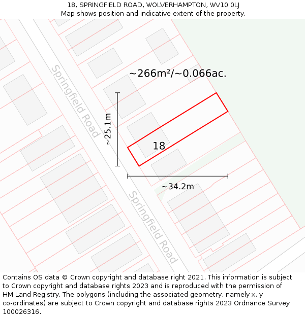 18, SPRINGFIELD ROAD, WOLVERHAMPTON, WV10 0LJ: Plot and title map