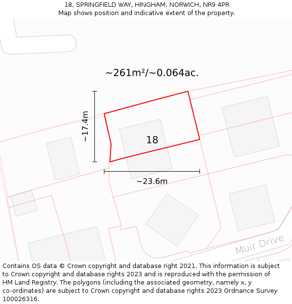 18, SPRINGFIELD WAY, HINGHAM, NORWICH, NR9 4PR: Plot and title map