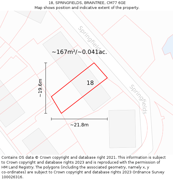 18, SPRINGFIELDS, BRAINTREE, CM77 6GE: Plot and title map