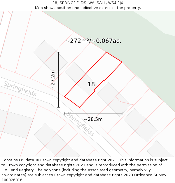 18, SPRINGFIELDS, WALSALL, WS4 1JX: Plot and title map