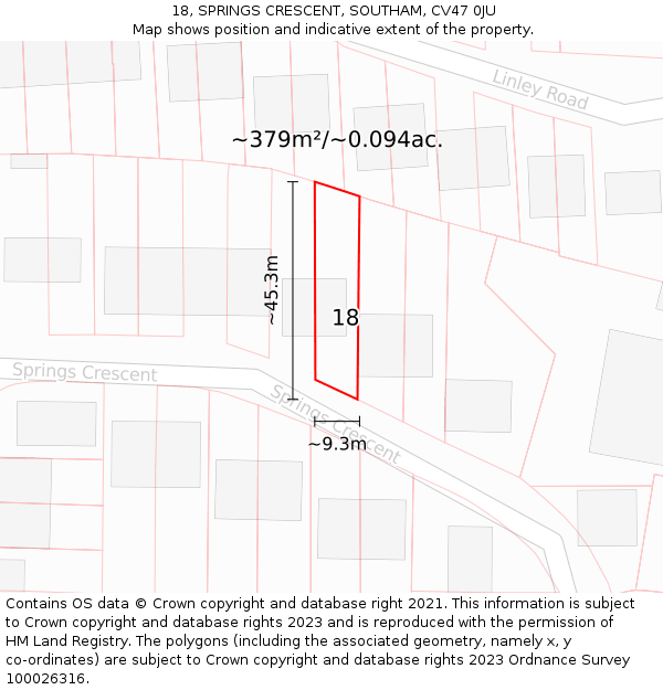 18, SPRINGS CRESCENT, SOUTHAM, CV47 0JU: Plot and title map