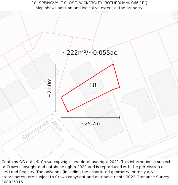 18, SPRINGVALE CLOSE, WICKERSLEY, ROTHERHAM, S66 1EQ: Plot and title map