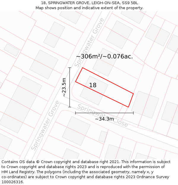 18, SPRINGWATER GROVE, LEIGH-ON-SEA, SS9 5BL: Plot and title map