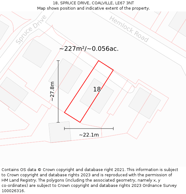 18, SPRUCE DRIVE, COALVILLE, LE67 3NT: Plot and title map