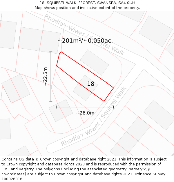 18, SQUIRREL WALK, FFOREST, SWANSEA, SA4 0UH: Plot and title map