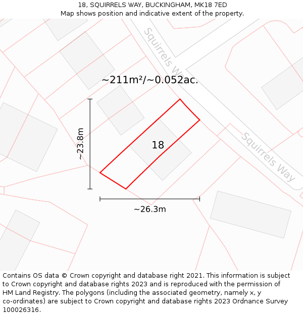 18, SQUIRRELS WAY, BUCKINGHAM, MK18 7ED: Plot and title map