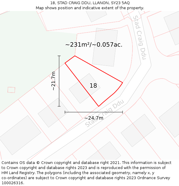 18, STAD CRAIG DDU, LLANON, SY23 5AQ: Plot and title map