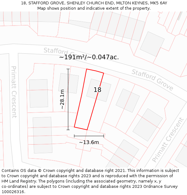 18, STAFFORD GROVE, SHENLEY CHURCH END, MILTON KEYNES, MK5 6AY: Plot and title map