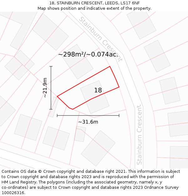 18, STAINBURN CRESCENT, LEEDS, LS17 6NF: Plot and title map
