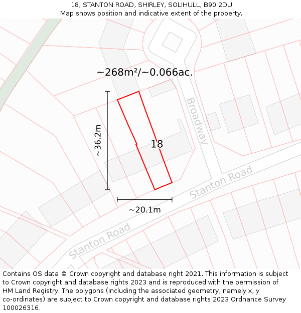 18, STANTON ROAD, SHIRLEY, SOLIHULL, B90 2DU: Plot and title map