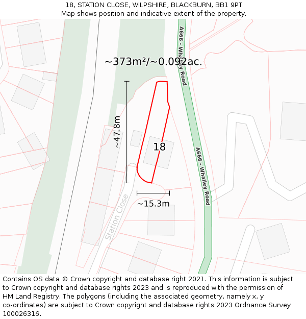 18, STATION CLOSE, WILPSHIRE, BLACKBURN, BB1 9PT: Plot and title map