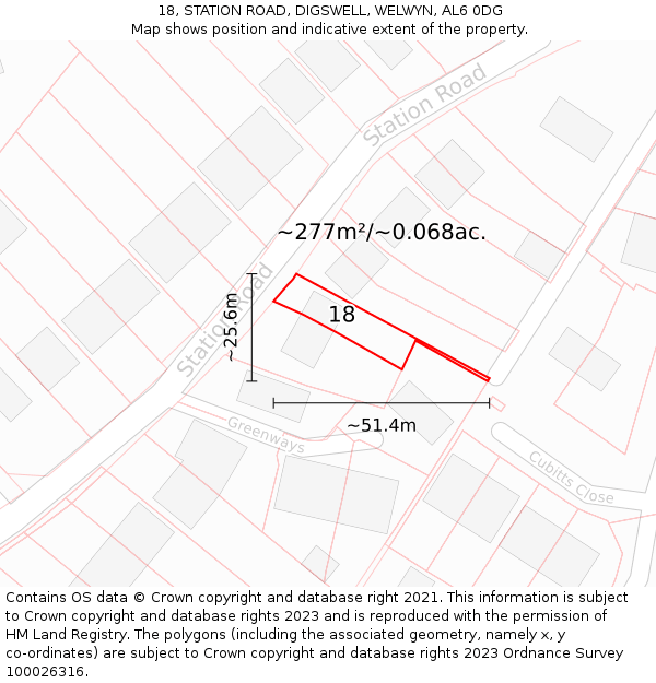 18, STATION ROAD, DIGSWELL, WELWYN, AL6 0DG: Plot and title map