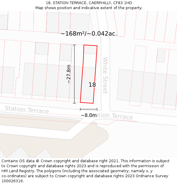 18, STATION TERRACE, CAERPHILLY, CF83 1HD: Plot and title map