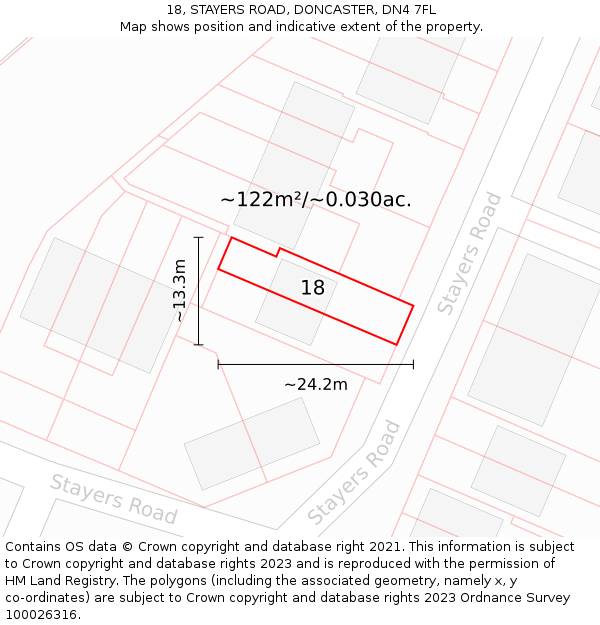 18, STAYERS ROAD, DONCASTER, DN4 7FL: Plot and title map