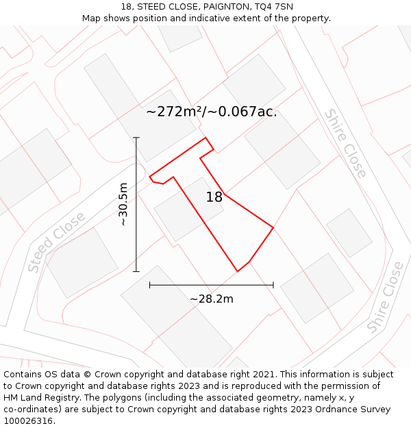 18, STEED CLOSE, PAIGNTON, TQ4 7SN: Plot and title map