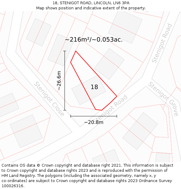 18, STENIGOT ROAD, LINCOLN, LN6 3PA: Plot and title map