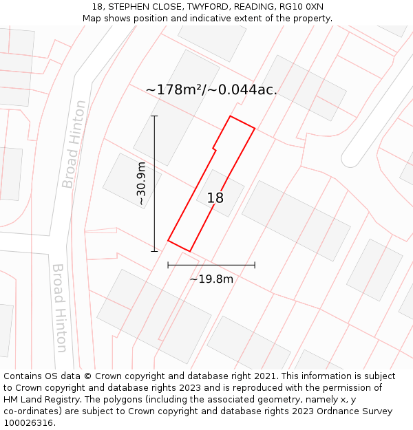 18, STEPHEN CLOSE, TWYFORD, READING, RG10 0XN: Plot and title map