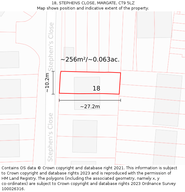 18, STEPHENS CLOSE, MARGATE, CT9 5LZ: Plot and title map