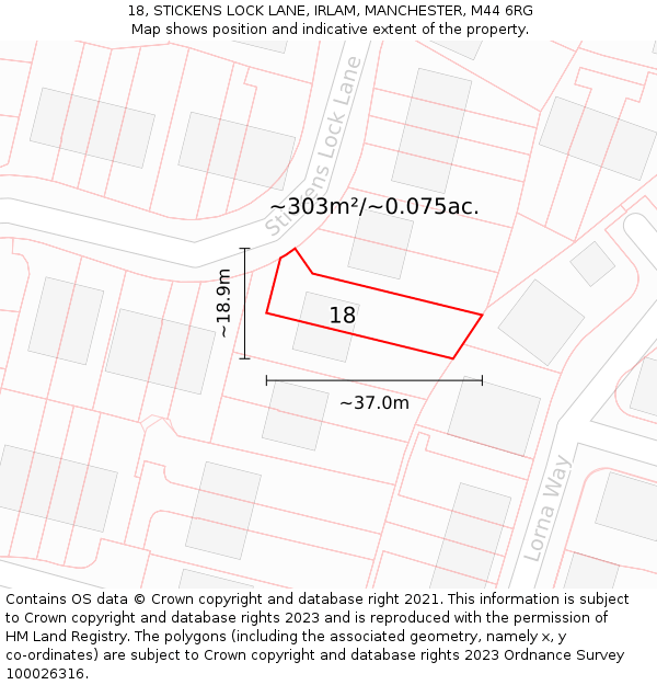 18, STICKENS LOCK LANE, IRLAM, MANCHESTER, M44 6RG: Plot and title map