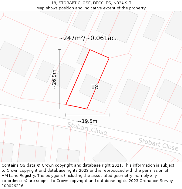 18, STOBART CLOSE, BECCLES, NR34 9LT: Plot and title map