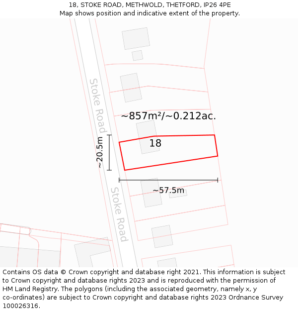 18, STOKE ROAD, METHWOLD, THETFORD, IP26 4PE: Plot and title map