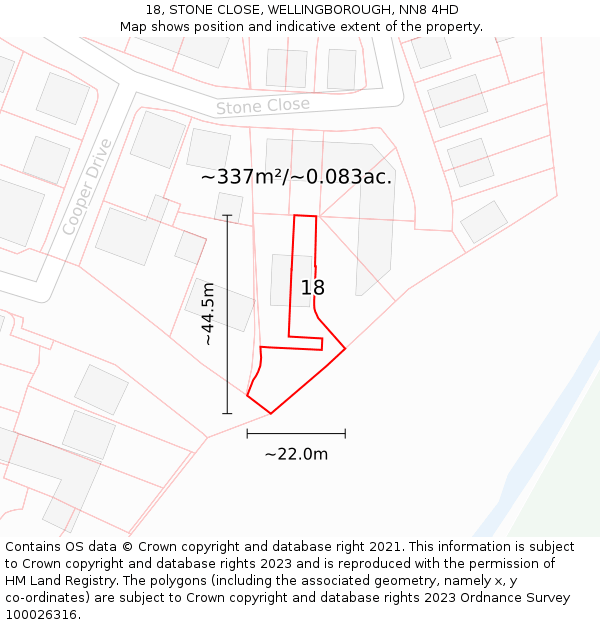 18, STONE CLOSE, WELLINGBOROUGH, NN8 4HD: Plot and title map