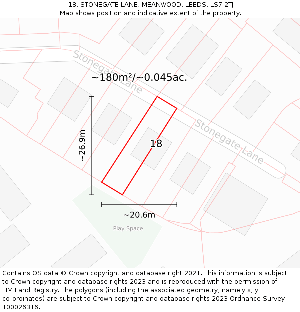 18, STONEGATE LANE, MEANWOOD, LEEDS, LS7 2TJ: Plot and title map