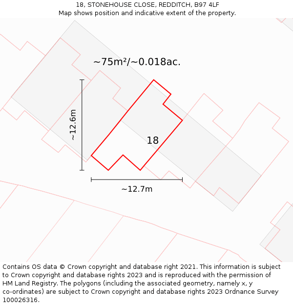 18, STONEHOUSE CLOSE, REDDITCH, B97 4LF: Plot and title map