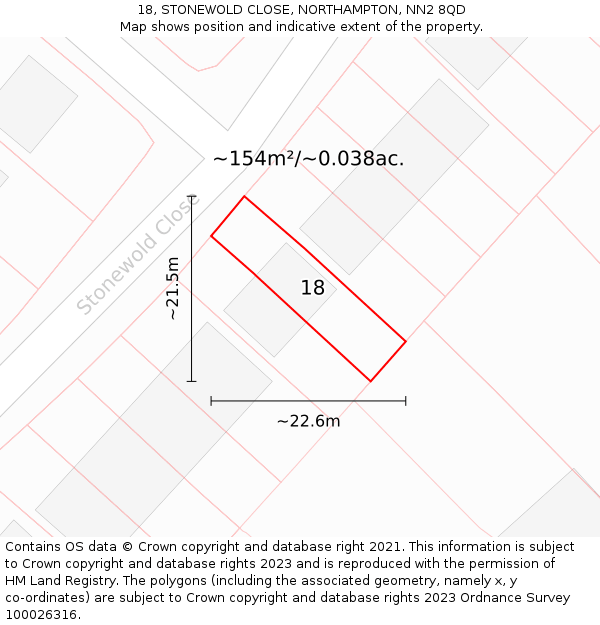 18, STONEWOLD CLOSE, NORTHAMPTON, NN2 8QD: Plot and title map
