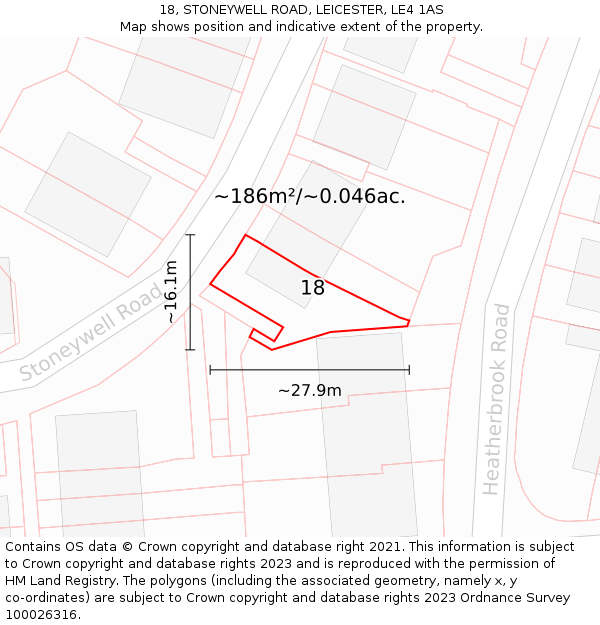 18, STONEYWELL ROAD, LEICESTER, LE4 1AS: Plot and title map