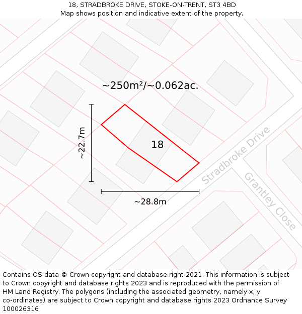 18, STRADBROKE DRIVE, STOKE-ON-TRENT, ST3 4BD: Plot and title map