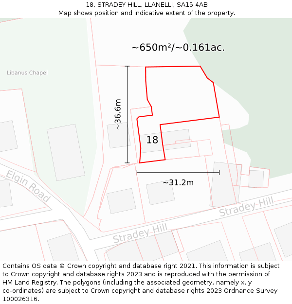 18, STRADEY HILL, LLANELLI, SA15 4AB: Plot and title map