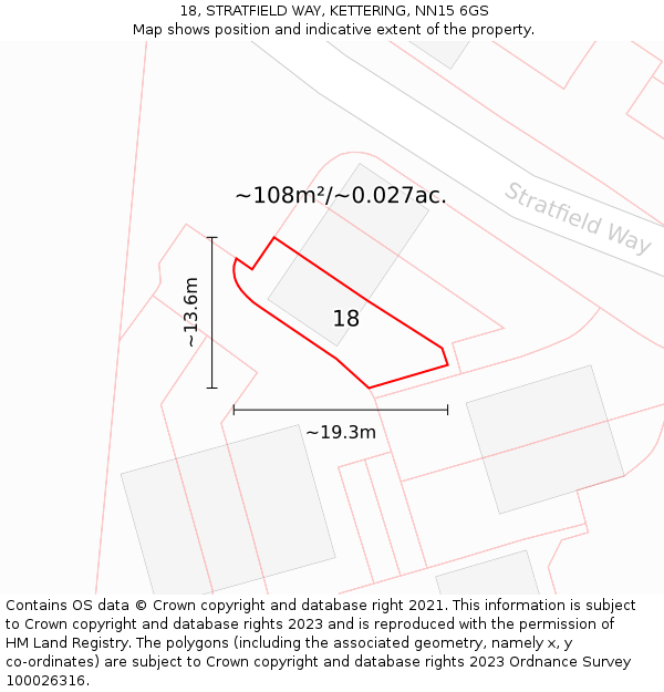 18, STRATFIELD WAY, KETTERING, NN15 6GS: Plot and title map