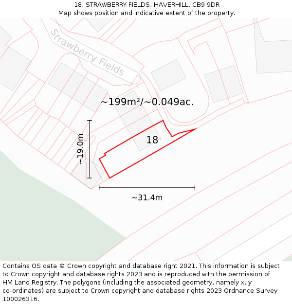18, STRAWBERRY FIELDS, HAVERHILL, CB9 9DR: Plot and title map