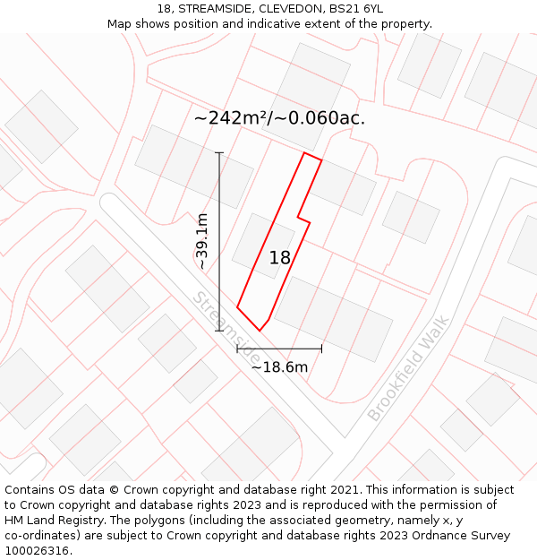 18, STREAMSIDE, CLEVEDON, BS21 6YL: Plot and title map