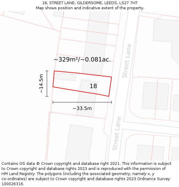 18, STREET LANE, GILDERSOME, LEEDS, LS27 7HT: Plot and title map