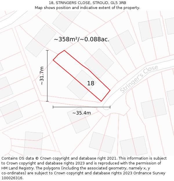 18, STRINGERS CLOSE, STROUD, GL5 3RB: Plot and title map