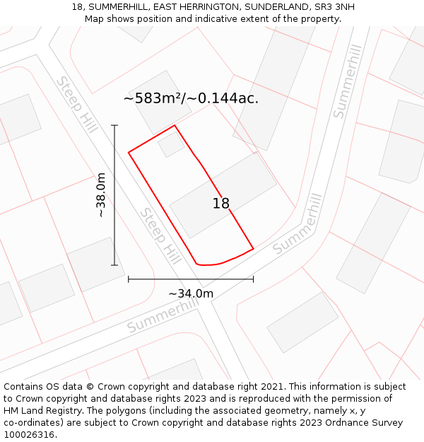 18, SUMMERHILL, EAST HERRINGTON, SUNDERLAND, SR3 3NH: Plot and title map